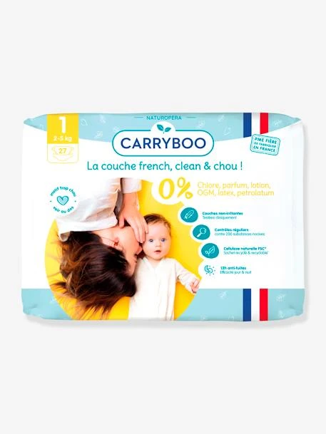 27 Couches Dermo-sensitives T1 (2-5 Kg) CARRYBOO Blanc - Carryboo 3 27 Couches Dermo-sensitives T1 (2-5 Kg) CARRYBOO Blanc - Carryboo