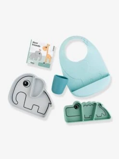 Coffret Repas 4 Pièces DONE BY DEER Goodie Box Stick&Stay En Silicone Bleu/gris/vert - Done By Deer -Produits Pour Bébés Magasin coffret repas 4 pieces done by deer goodie box stickstay en silicone 1