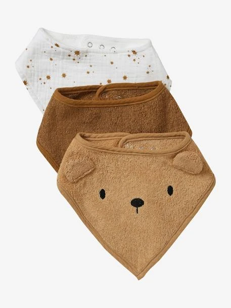 Lot De 3 Bavoirs Bandanas En éponge Et Gaze De Coton Caramel - Vertbaudet 3 Lot De 3 Bavoirs Bandanas En éponge Et Gaze De Coton Caramel - Vertbaudet